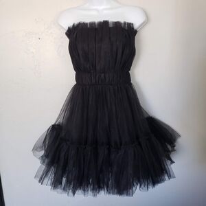 Black Tube Top Mini Dress Tulle Frilly Girly Cocktail Event Party GNO Sexy